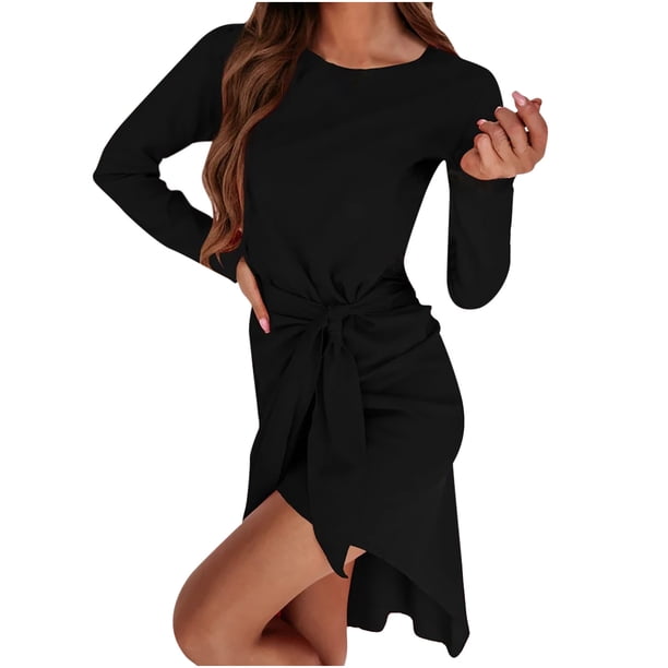 Mini vestido de otoño de vendaje de color sólido de manga larga con cuello redondo de moda sexy para mujer Fridja NMB153