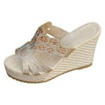thumbnail image 1 of Bmisegm Ladies Summer Rhinestone Bright Leather Thick Bottom Large Size Slope Heel Sandals Slippers Womens Sandals Summer Rose Gold 8, 1 of 9