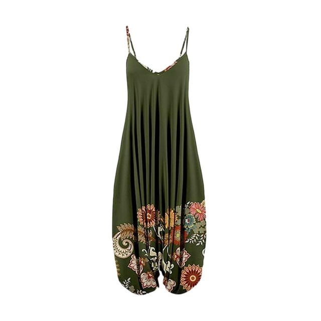 Fashnice Ladies Jumpsuits Floral Print Romper Wide Leg Harem Pant Backless Beach Playsuit Style O 2XL