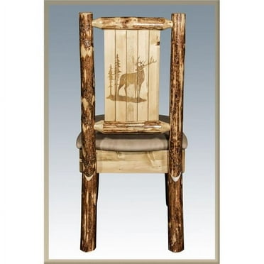 Glacier Country Side Chair - Buckskin Upholstery with Laser Engraved Elk Design