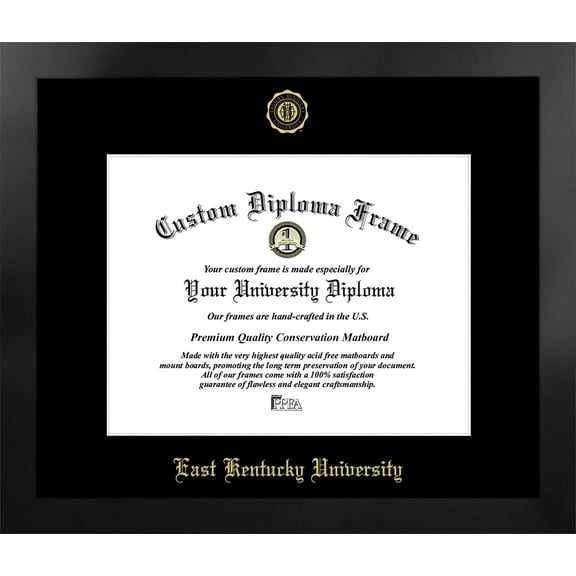 Eastern Kentucky University 15w x 12h Manhattan Black Single Mat Gold Embossed Diploma Frame with Bonus Campus Images Lithograph (value savings at $59)