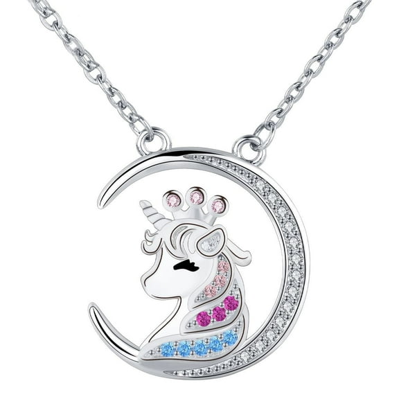 925 Sterling Silver Unicorn Necklace CZ Crown Unicorns Pendant Necklaces Christmas Jewelry Gifts Birthday Gift for Daughter Granddaughter Niece