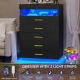 thumbnail image 3 of Black 5 Drawers Dresser with LED Lights, Floating Tall Dresser with 5 Large Drawers & Open Storage Space & Pull Out Tray, for Bedroom Living Room, 3 of 8