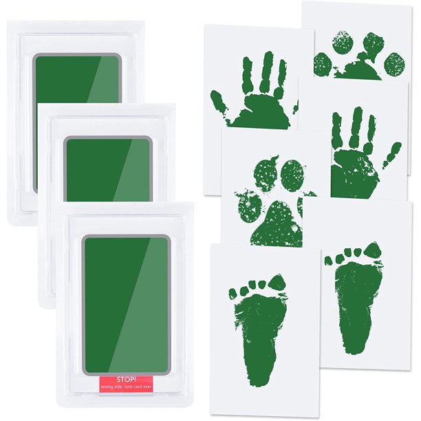 Kit de huellas y pies de bebé, kit de sellos de manos y huellas de 3 piezas, tinta segura es inofensiva para la piel del bebé, uso para regalo de bautismo de bebé de recuerdo familiar (verde) JM MX-0134639FYD