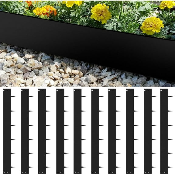 10Pack Steel Landscape Lawn Edging,6in Black Powder Coated Finish Beandable Metal Garden Border,Hammer in Edging Border for Yard Pathway Divider (32Ft Toltal)