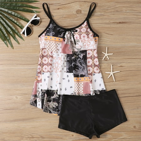 FAMTKT Tankini Swimsuits for Women Two Piece Bathing Suits Swim Tank Top with Boyshorts Womens Swimwear on Clearance