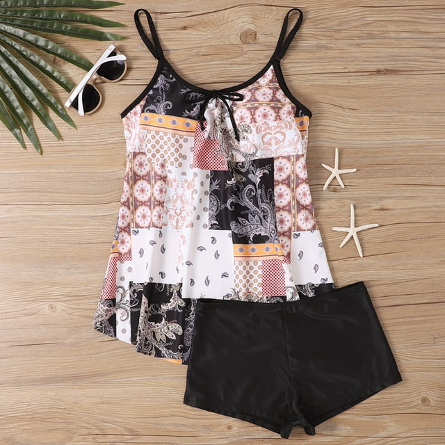 FcBaudy Maillots de Bain pour Femmes Deux Pièces Maillot de Bain pour Femmes Maillot de Bain pour Femmes Tankini Maillots de Bain pour Femmes Femmes Imprimé Conservateur Dos à Bretelles Ensemble Deux Pièces Maillots de Bain Robe de Bain Femmes Maillot de Bain