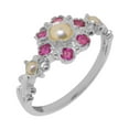 thumbnail image 1 of LBG British Made 10k White Gold Cultured Pearl & Ruby Womens Statement Ring - 33 size options - Size 9.25, 1 of 7