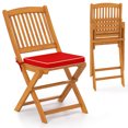 thumbnail image 1 of Costway Outdoor Folding Chairs Set of 2 Acacia Wood High-Back Chair with Seat Cushions Red, 1 of 8