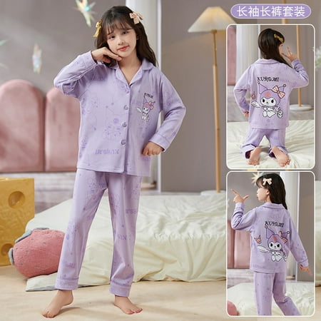 

Anime Children Pajama Suit Kawaii Sanrios Kuromi Cinnamoroll Hellokittys Cartoon Girl Long Sleeve Pant Home Clothing 2 Piece Set