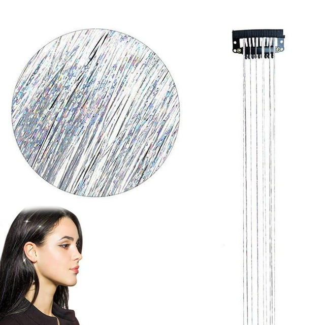 50cm Synthetic Sparking Shiny Hair Tinsel Hair Extensions Hair Clip Extensions