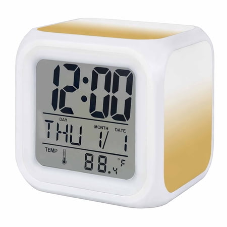 Alarm Clocks Gradient Color Digital Clock 7 Color LED Night Light Silent Non-Ticking Battery Operated White Yellow Cube Clocks Decorative for Bedroom Bedside Living Room Office School Decor