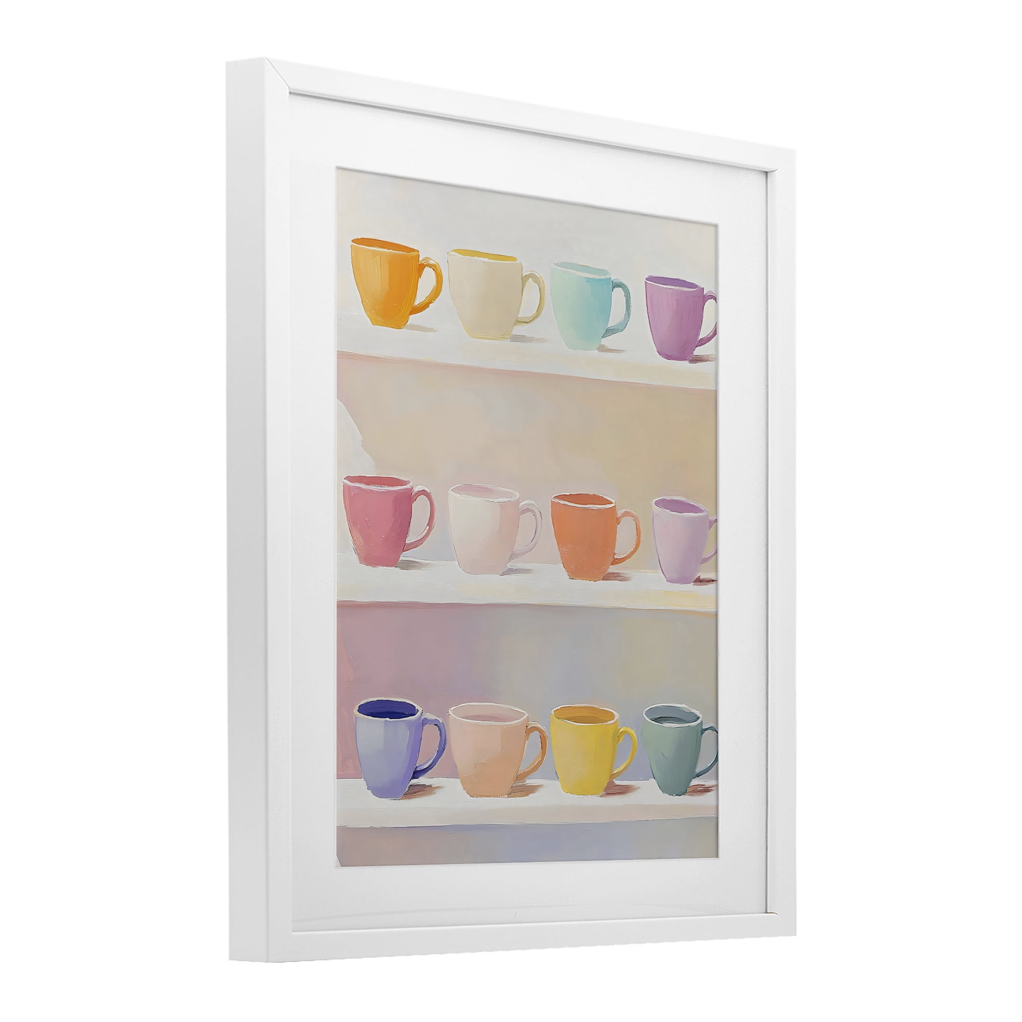 Stupell Industries Rows of Pastel Teacups White Framed Print Under Glass, design by The Prints Vibe
