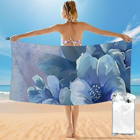 

QZHH Blue Flowers Quick Dry Bath Towel Ultra-Fine Fiber 27.5x55in Convenient Packaging 55x27.5in