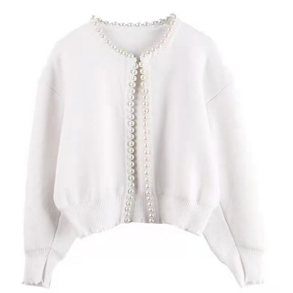 Women Fashion Vintage Pearl Knit Cardigan Loose Short Sweater Jacket Coat Cardigans for Women Drape Front Cute Cardigan Cardigan Outfits for Women Wrap Cardigan Hooded Sweater And Cardigan And