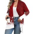 thumbnail image 2 of Women's Fall and Winter Fashion Casual Print Long Sleeve Mid-Length Cardigan Jacket, Christmas Theme for Holiday Season,Red,2XL, 2 of 6