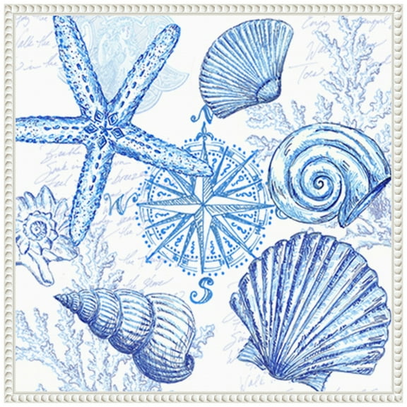 Amanti Art Coastal Sketchbook Shell Toss Framed Canvas Wall Art Print