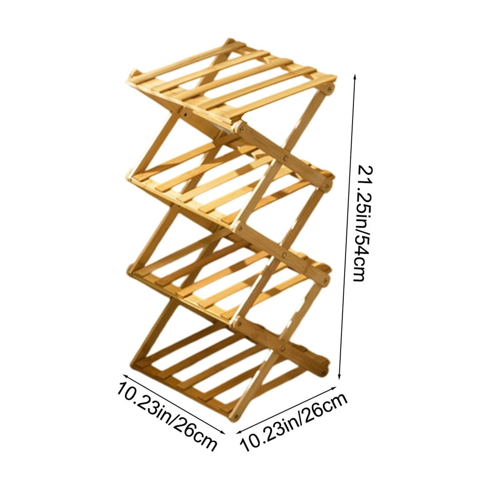 Foldable Wooden Shoe Rack, No Assembly Multi-Tier Entryway Space-Saving Shoe Organizer for Home