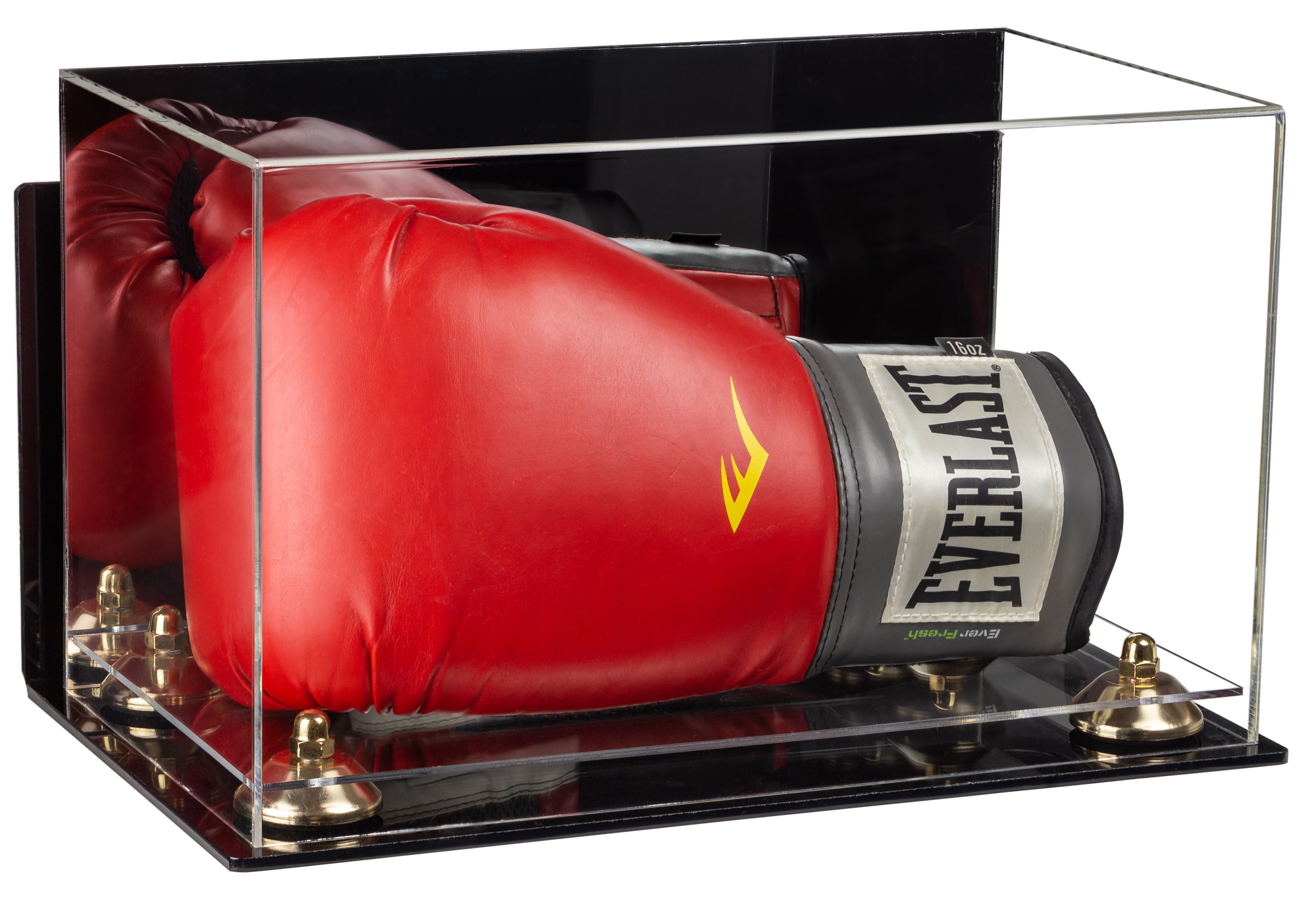 Deluxe Boxing Glove Display Case With Mirror & Black Risers - Holds 1 Or 2 Gloves