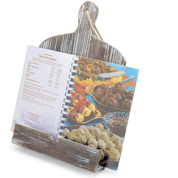 MyGift Farmhouse Style Brown Torched Wood Cookbook Holder with Kickstand