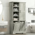 thumbnail image 3 of Euroco Bathroom Storage Cabinet with Doors and Drawers, Tilt-Out Laundry Hamper, Multiple Storage Space, Freestanding Style, Open Shelve, Adjustable Shelf, Oak, 3 of 9