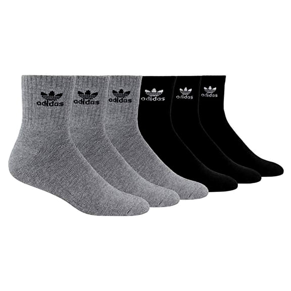 adidas Originals Men's Trefoil Quarter Socks (6-Pair), Heather Grey/ Black/ White, Large