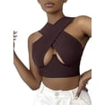 thumbnail image 3 of ITFABS Débardeurs Croisés pour Femmes, Crop Top Sans Manches Couleur Unie, 3 of 9