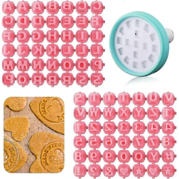 2PCS Letter and Number Stamps, Plastic Clay Stamps for Cookie, Biscuit, Pottery DIY Projects - Pink