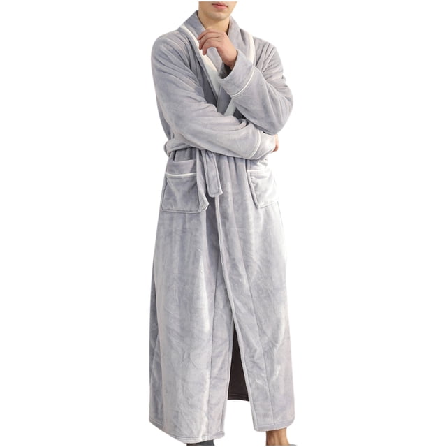 Penkiiy Fleece Robe Bathrobe And Winter Thickening And Lengthening Flannel Warmth Beibei Velvet Couple Pajamas Bathrobe XL Silver Gray