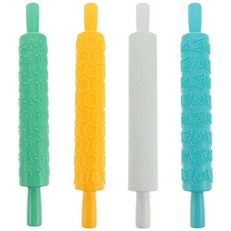

4pcs Plastic Rolling Pin Embossed Rolling Pin Baking Pastry Rolling Stick