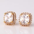 thumbnail image 2 of 1 Pair Simulated Emerald Earrings 18K Yellow Gold Plated Square Cubic Zirconia Simulated Diamond Halo Stud Earrings For Women With Gift Box With Gift Box[Z1], 2 of 2