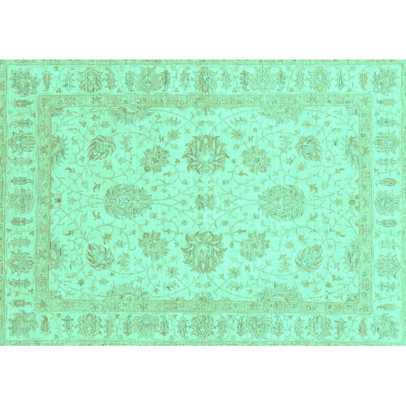 Ahgly Company Indoor Rectangle Oriental Turquoise Blue Traditional Area Rugs, 7' x 10'