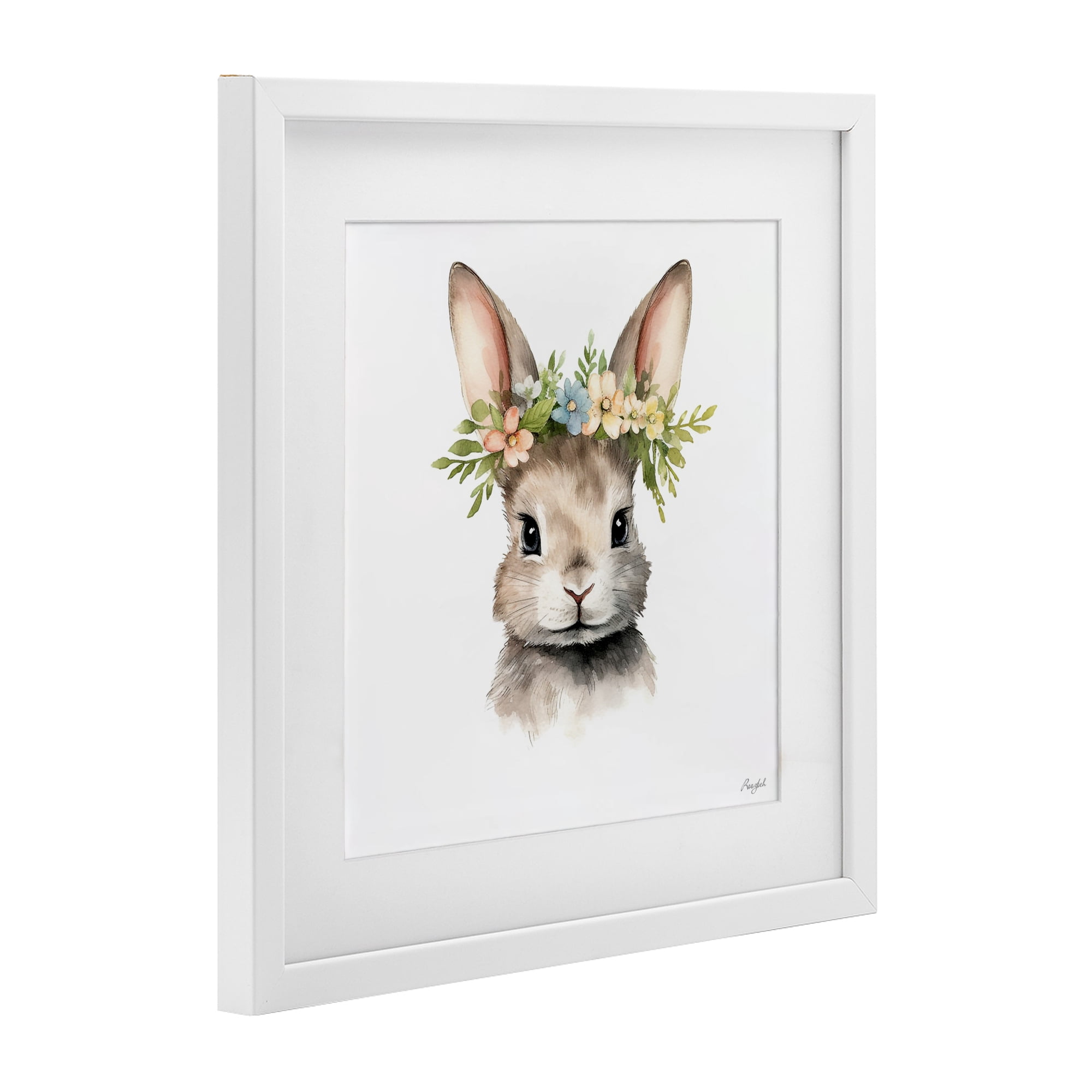 Stupell Industries Woodland Rabbit Flower Crown White Framed Print Under Glass, design by Roozbeh