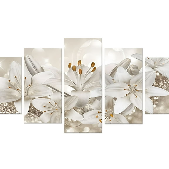 LAMIRO Lily Flowers Floral Canvas Print Wall Art Abstract Painting Picture Decor for Home Living Room Bathroom,Wall Art Canvas Flower Painting 5 Pieces