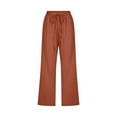 thumbnail image 4 of Huesdet Linen Pants Women, Drawstring Elastic Waist Cropped Trousers, Casual Capri Pants with Pockets Brown,4XL, 4 of 4