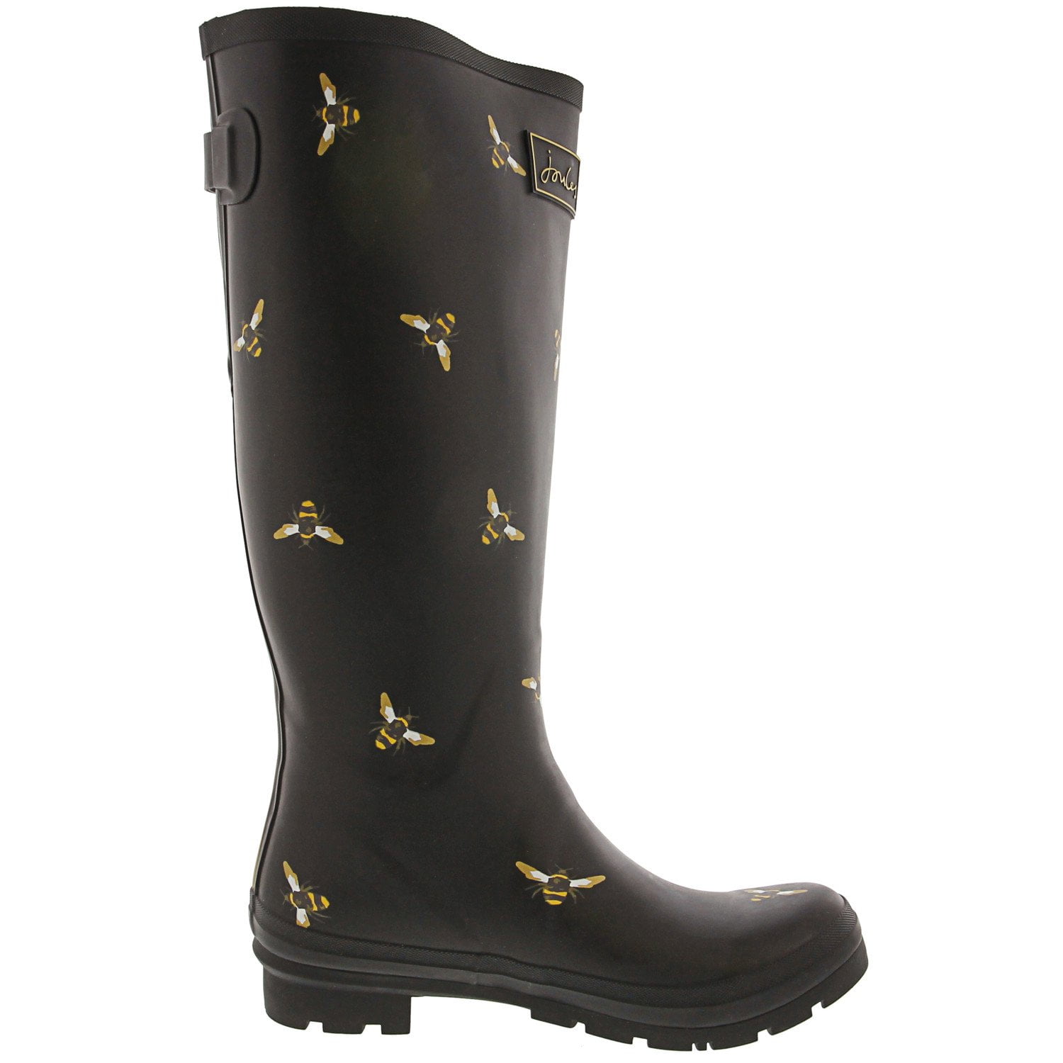 Joules Women's Welly Print Black Metallic Bees KneeHigh Rubber Rain
