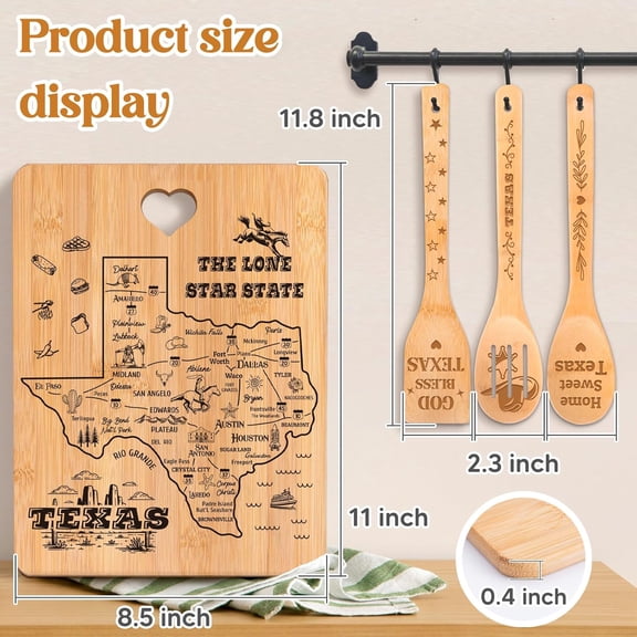 YUYAN-Texas Gifts Cutting Board Set, Christmas Gifts, Texas Souvenirs, Texas Kitchen Decor with State Map Design, Charcuterie and Serving Board, Home Sweet Texas Theme Gifts for Texas Lovers.