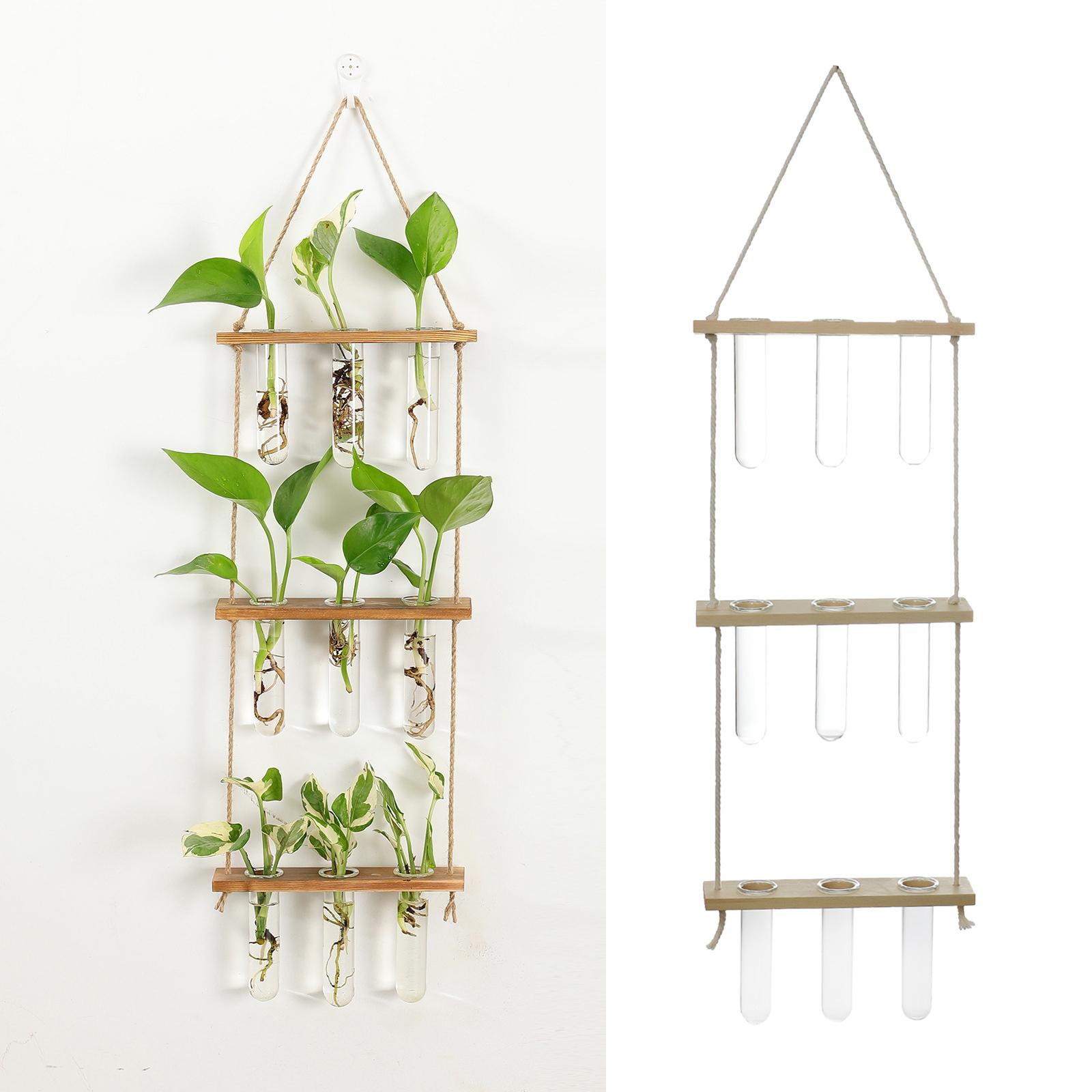 Plant Vase Test Tube Vase Wood Wall Hanging Planter - Natural Wood