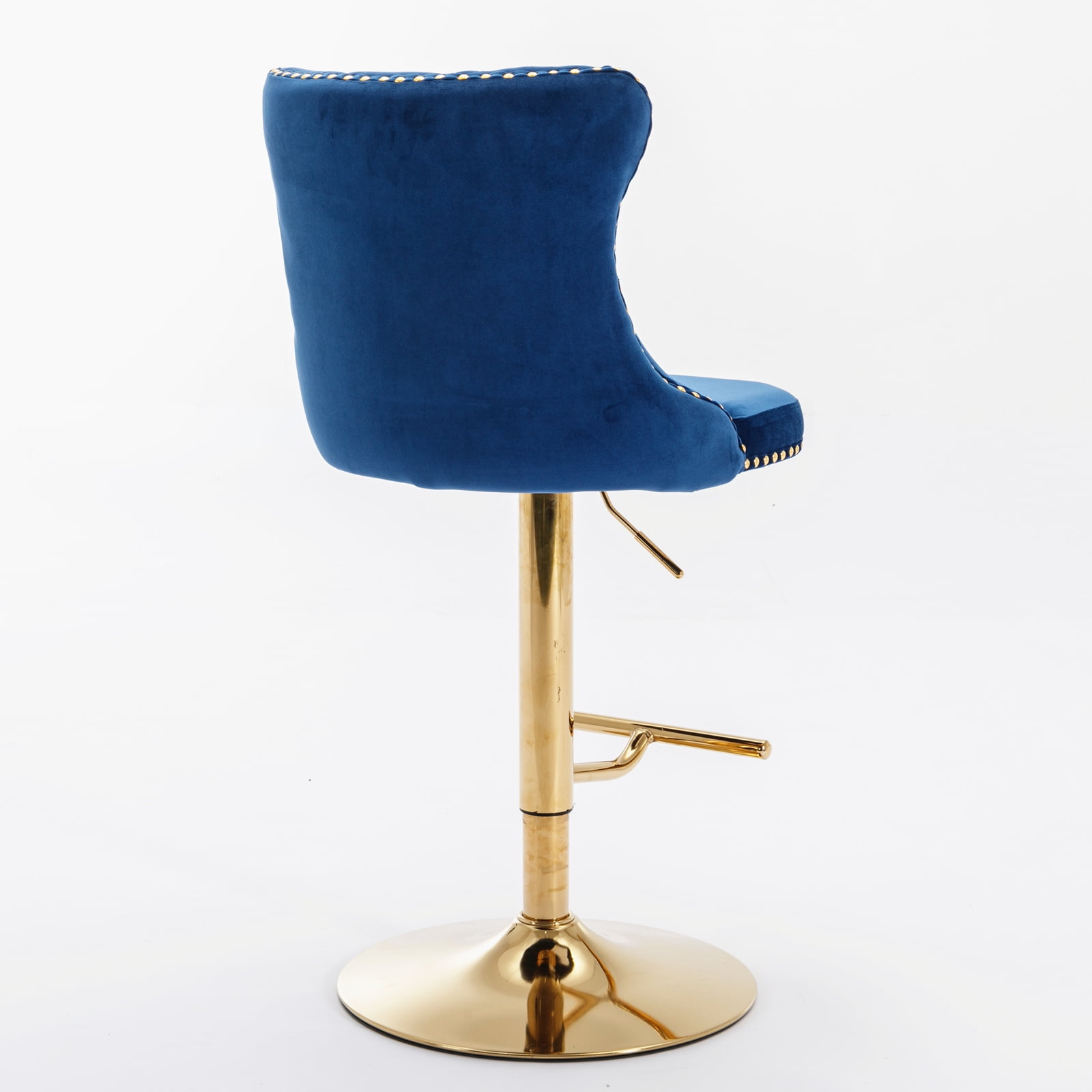 Counter Height Bar Stools from 25-33 Inch, Swivel Barstools with High Back, Button Tufted and Nailheads Trim, Velvet Upholstered Bar Chairs for Kitchen Dining Room (Blue with Gold Base,Set of 4)