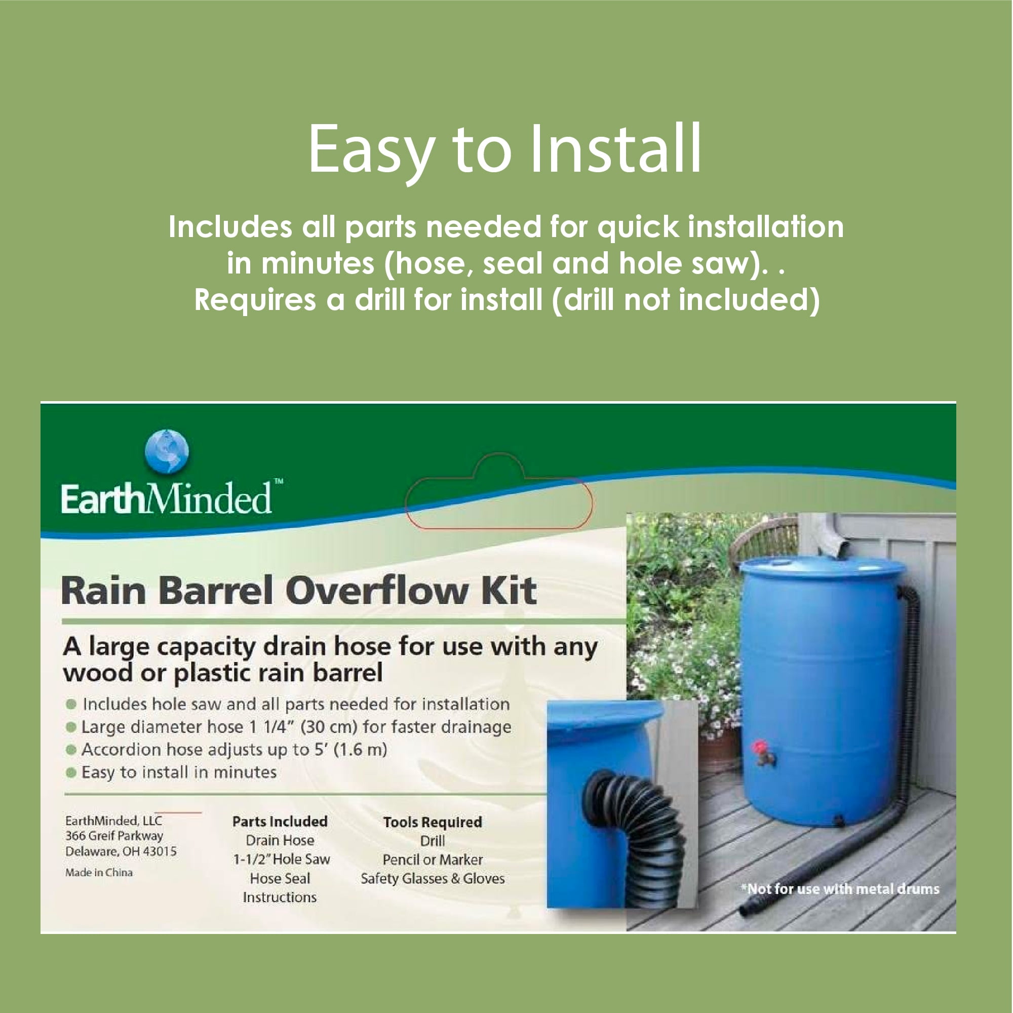 EarthMinded F-RN090 Rain Barrel Overflow Hose Kit