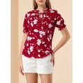 thumbnail image 5 of MODA NOVA Junior's Ruffle Tie Neck Casual Short Sleeve Floral Blouse S Wine Red, 5 of 6