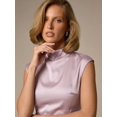 thumbnail image 5 of Lilac Purple Cap Sleeve Mock Neck Mini Dress With Lace Trim Hem Bodycon Party Wedding Guest Dress, 5 of 5