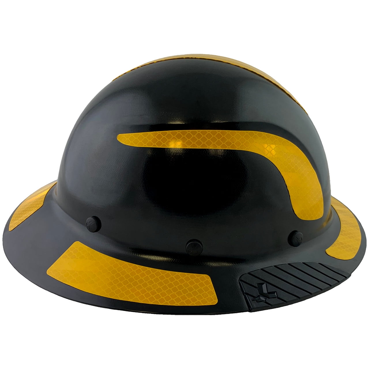 DAX Fiberglass Composite Hard Hat - Full Brim Black with Reflective Yellow Decal Kit Applied
