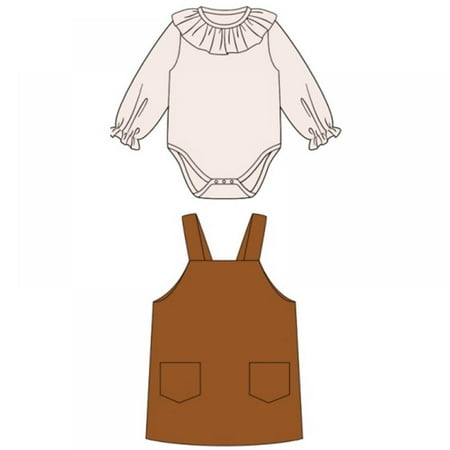 

BULLPIANO Toddler Baby Girl Clothes Skirt Set Ruffle Sleeve Romper Tops + Suspender Skirt Casual Outfits
