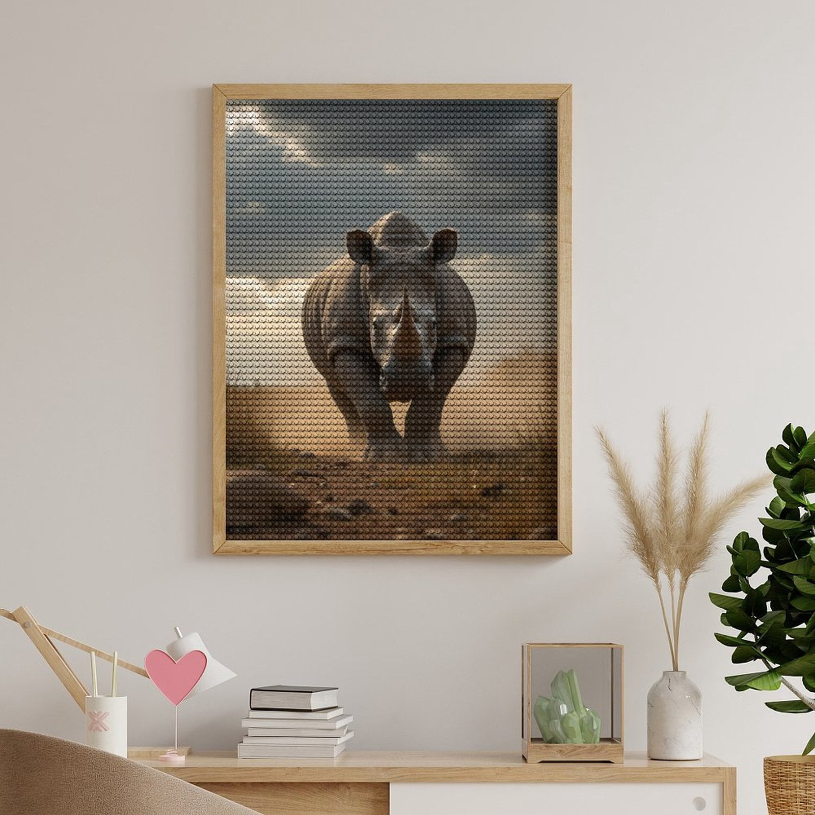 Diamond Art Kit for Adults, Rhino Charging Through Dusty Path Diamond Painting for Adults Beginners, 5D DIY Diamond Art Painting Kits, Colorful Diamond Painting Craft for Home Decor 12x16