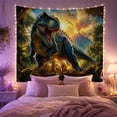 thumbnail image 2 of Blue Tyrannosaurus Rex in Volcanic Jungle Sunset, Dramatic Fantasy Art for Kids, Epic Prehistoric Wall Decor, Birthday Gift, Tapestry Wall Hanging for Bedroom and Gaming Room, 2 of 7