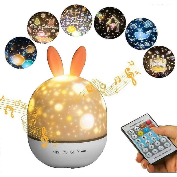 Baby Projector Night Light, LED Kids Night Light Music Light Light 360 Rotation, 8 Songs, 6 Projecting Movies, Stars Kids Projector Light