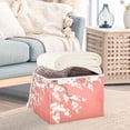 thumbnail image 5 of Foldable Fabric Storage Bin With Handle Collapsible Basket Box Storage With Lid Organizer White Cherry Blossoms, 5 of 7