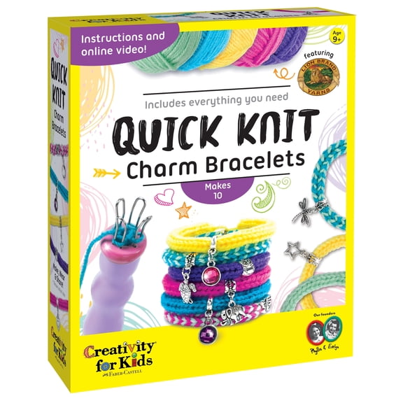 Creativity for Kids Quick Knit Charm Bracelets- Child, Beginner Craft Kit for Boys and Girls