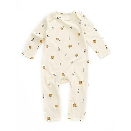 

Capreze Crew Neck Jumpsuit Fruit Printed Romper Infant Cute Buttons Overall Party Floral Print Bodysuit Bottle 73cm